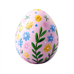 A pastel pink Easter egg adorned with hand-painted wildflowers and delicate foliage, celebrating spring's vibrant arrival on a bright white background.