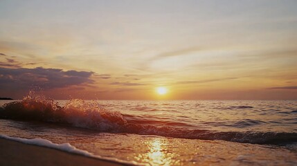 Fototapeta premium Sunset Ocean Beach Calm Waves Summer Vacation