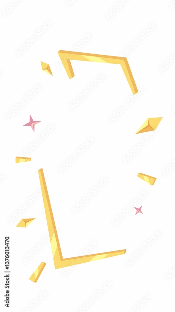 Poster radiant gold angular frame with dynamic red sparkle stars 2d vertical animation. festive, upscale op