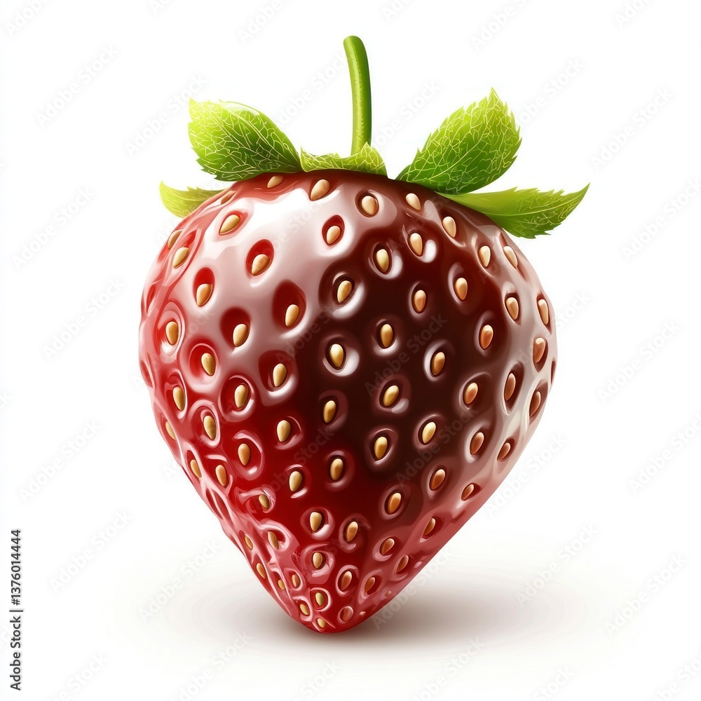 Poster isolated strawberry close-up on white background with shiny surface texture