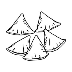Hand-Drawn Illustration Of Four Triangular Samosas