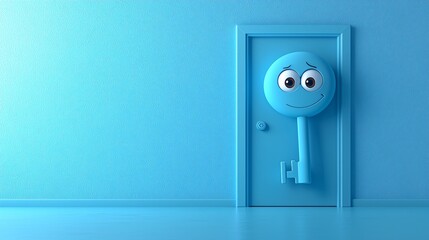 Happy Key on Blue Door,  Smiling Face Keyhole of excellence in splendor beyond compare with grace