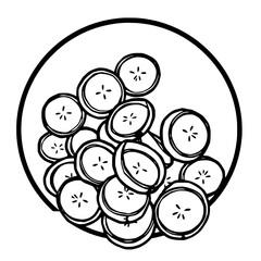 Sliced Bananas in a Bowl A Simple Line Drawing