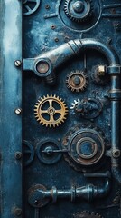 Industrial Innovation: Abstract Mechanical Gears and Metal Grid Texture with Industrial Pipelines. Creative Manufacturing Background for Business Posters and Engineering Design