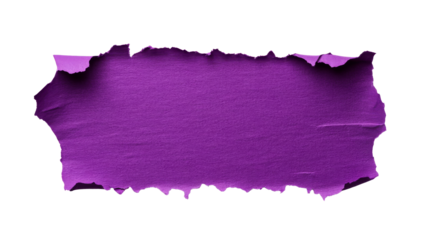 Torn purple paper with rough edges texture, cut out transparent