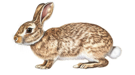 Obraz premium Brown rabbit with long ears and fluffy tail illustration, cut out transparent