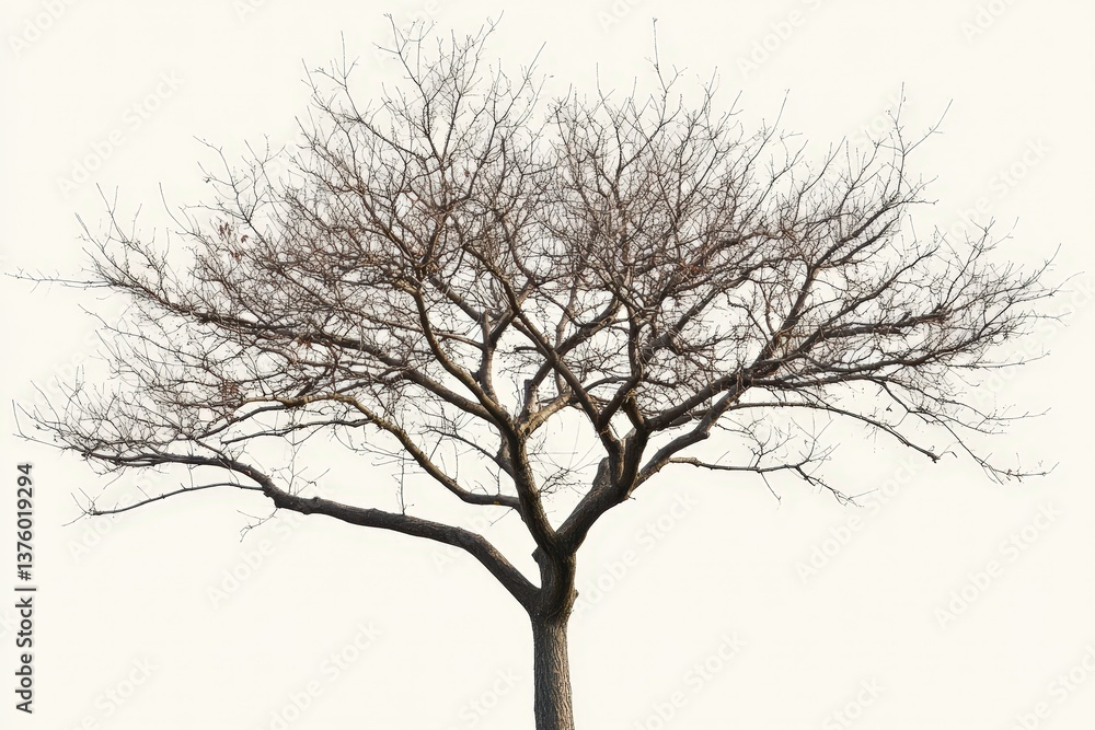 Poster bare tree with many thin branches in an empty white sky