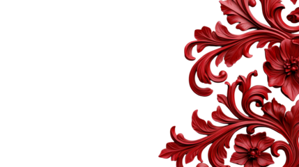 Red floral ornament, dark background, vintage frame, baroque style , cut out transparent