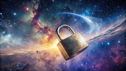 Padlock Floating in Vibrant Space Illustration for Liberation Day