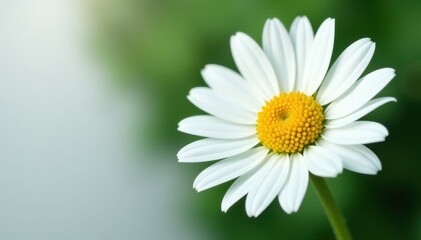 Obraz premium Single daisy bloom, pure white petals, lush green stem, precise clipping path , white flower, botany