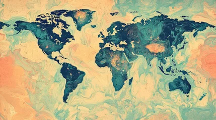 Tableau sur toile Carte du monde A fluid inkblot-style world map that looks like an abstract painting.  © Roun Sreylak