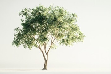 Obraz premium A Single Tree with Green Leaves Growing on a White Background