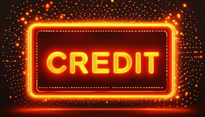 Orange Neon Glowing Credit Card Outline, Finance and Security, on Abstract Background