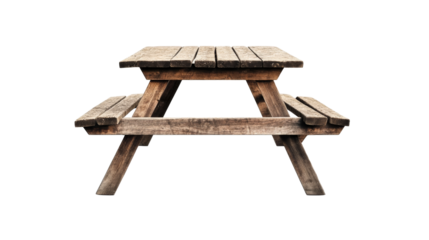 Wooden picnic table isolated on black background, cut out transparent