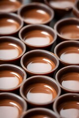Fototapeta premium Closeup of Rows Dark Chocolate Cups Dessert