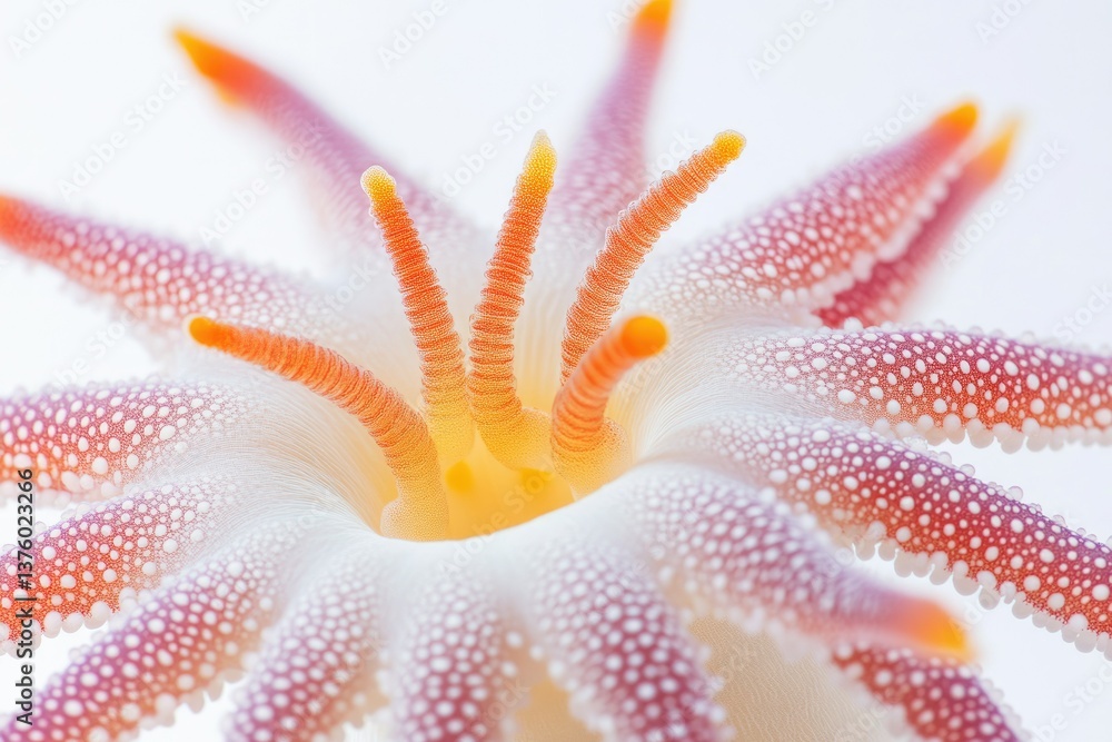 Poster a vibrant, close-up shot of an anemone, displaying its intricate pattern and delicate tentacles in b