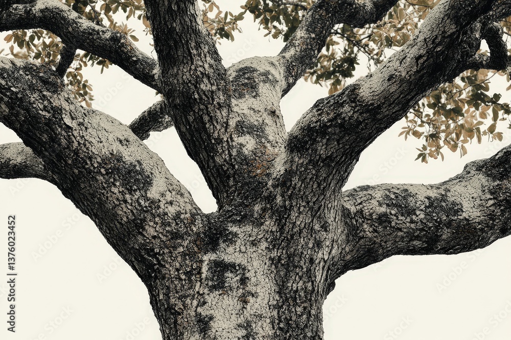 Poster a large tree trunk with its many large branches in view