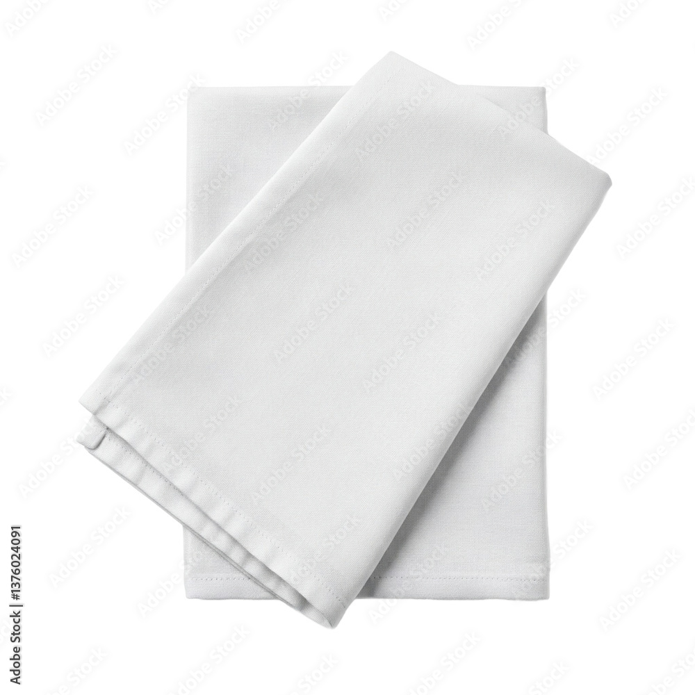 Poster two white linen napkins, neatly folded, isolated on a transparent background. clean, simple design i