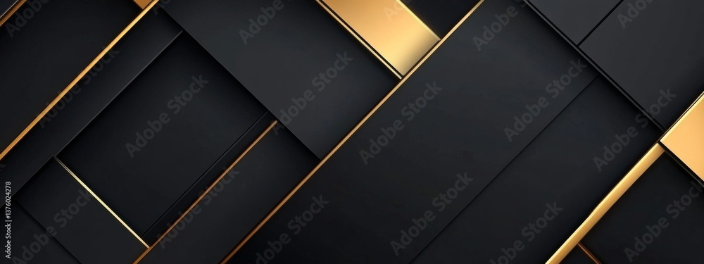 Poster geometric abstract background with black and gold color scheme and subtle shadows