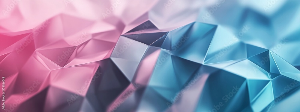 Poster loopable digital background of geometric shapes rotating in soft blue and pink