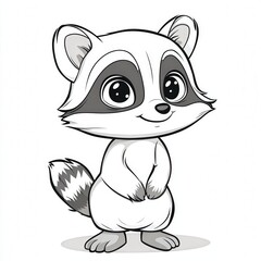 Fototapeta premium Adorable cartoon raccoon with big eyes and a playful expression in black and white art style.