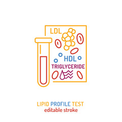 Lipid profile test icon. Outline pictogram with cholesterol components