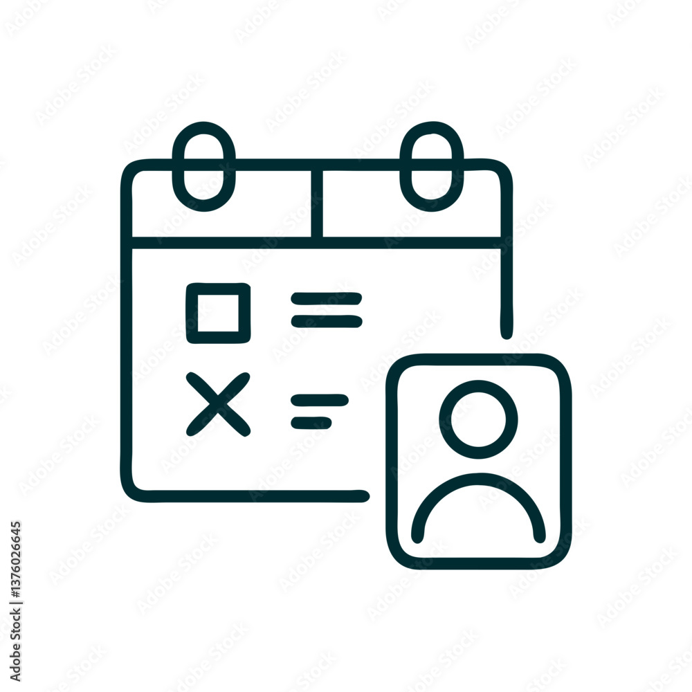 Poster calendar icon with user portrait depicting scheduling