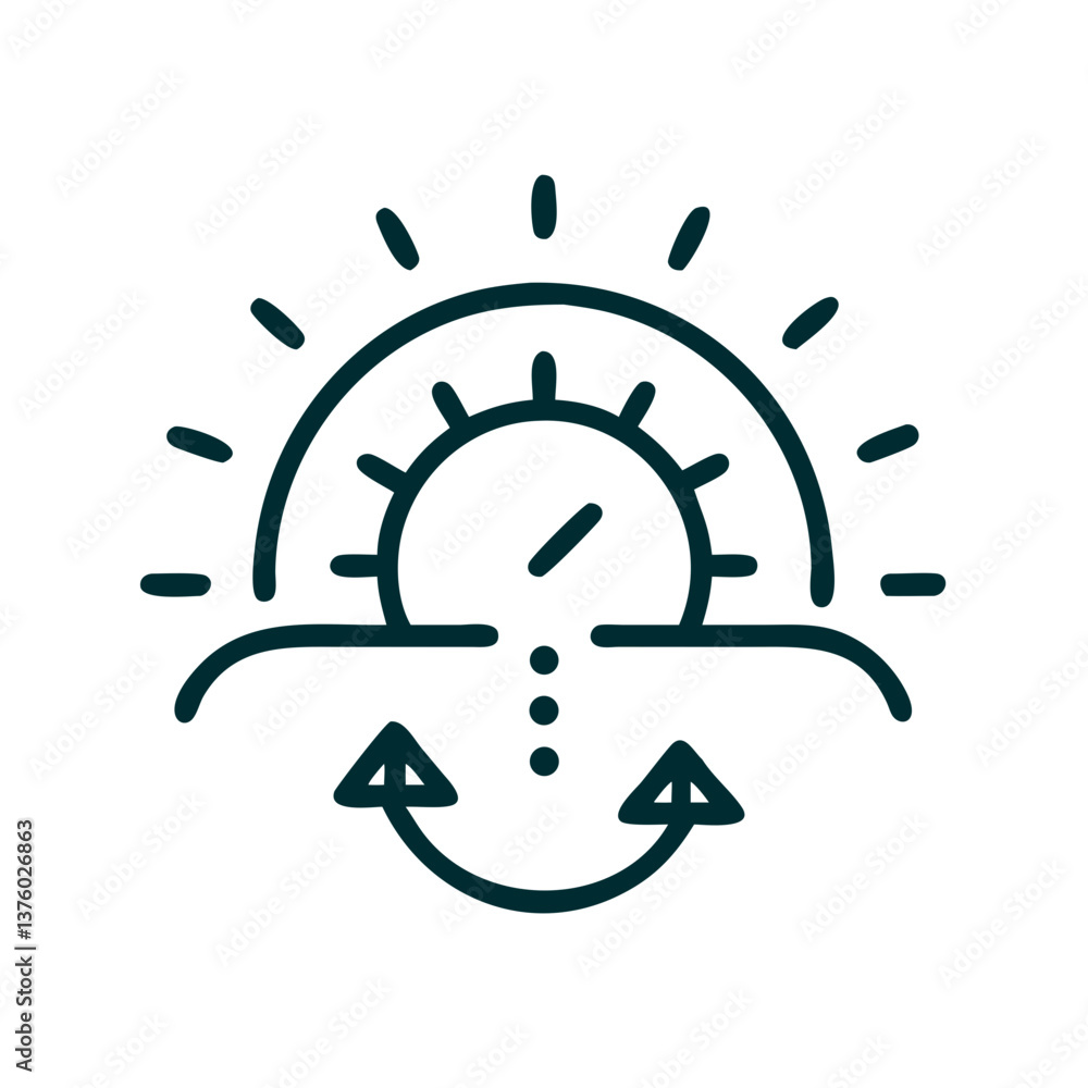 Poster minimalist sun design with arrows representing time and cycles