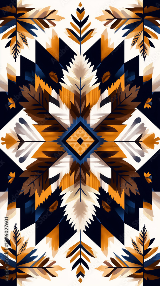 Aufkleber abstract geometric pattern displaying bold leaves and shapes in earthy tones. vibrant color palette 