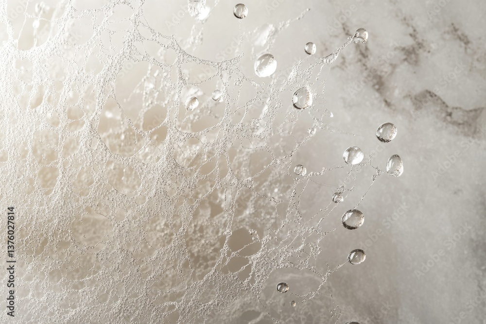 Poster delicate spiderweb adorned with shimmering water droplets, creating a captivating and ethereal natur