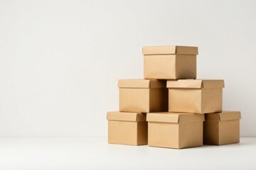 Obraz premium Brown cardboard boxes isolated on white surface, sustainable materials, simple composition