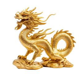 Obraz premium Golden dragon sculpture symbolizing strength and prosperity on a transparent background, cut out