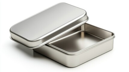 A rectangular tin container with a polished finish, 