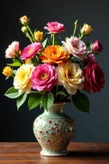 Bunch of flowers arranged in a decorative vase, floral, vase, decor