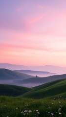 Obraz premium Serene Twilight Landscape with Rolling Hills