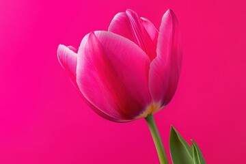 Obraz premium A beautiful pink tulip flower and its green stem against a background