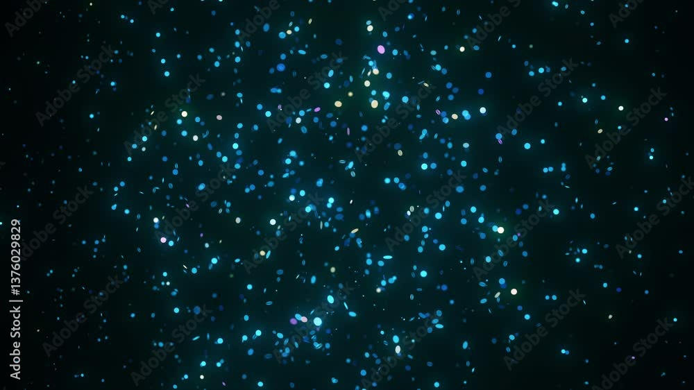 Poster Glowing particles dynamically align to form a futuristic map of Liechtenstein. The animation features rotating perspectives and cosmic lighting, creating a mesmerizing sci-fi atmosphere.