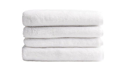 Stack of soft and fluffy white towels, isolated, neatly folded , cut out transparent