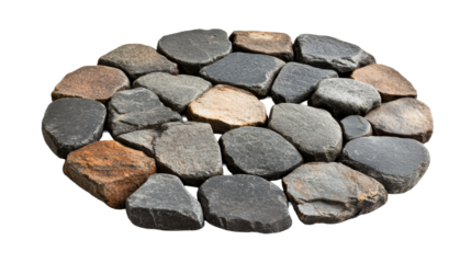 Pebble arrangement of stones in circle, cut out transparent