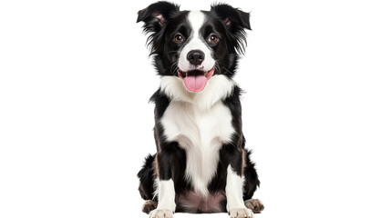 Energetic Border Collie portrait with open mouth, cut out transparent