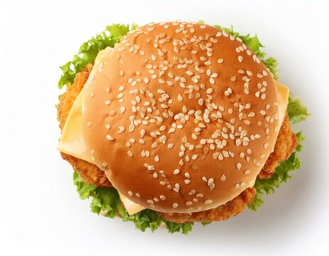  chicken burger top view full length isolated on white background - Powered by Adobe
