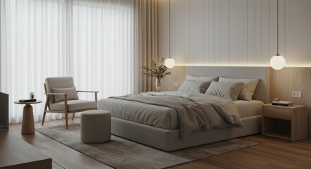 Modern Minimalist Bedroom Interior Design with Neutral Colors and Relaxing