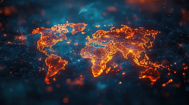 A glowing lava lamp-style world map with floating blobs.
