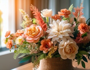 Obraz premium close up of artificial flowers bouquet arrange for decoration in home