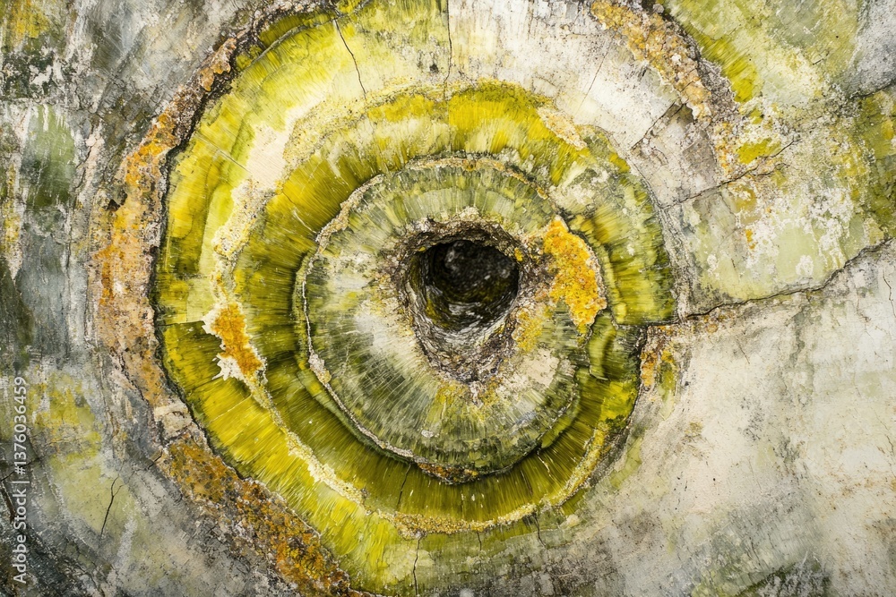 Aufkleber abstract concentric patterns reveal layers in a geological formation with yellow and grey colors.