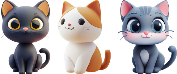 Fototapeta premium Set of Cat 3D cartoon png on transparent background , cut out