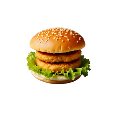 Double Patty Burger with Lettuce, Transparent Background.