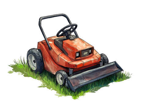 red lawn mower on grass clip art preview