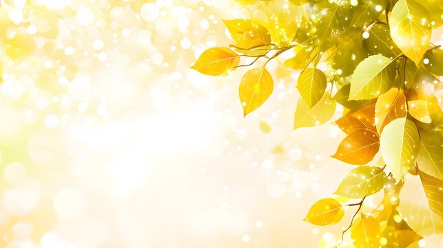 Golden Autumn Leaves Branch Bokeh Background