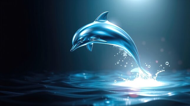 A graceful dolphin leaping out of water, showcasing its elegance and aquatic prowess. The image exudes a sense of freedom and the beauty of marine life